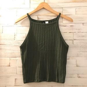 Army Green High Neck Tank Top